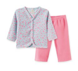  Pijama Fleece Infantil com Botões - Corações