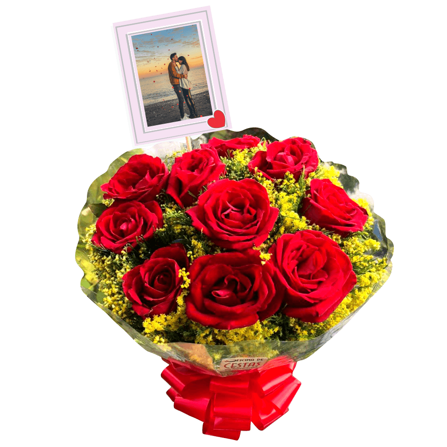 Buquê com 10 Rosas personalizado com foto Imagem 1
